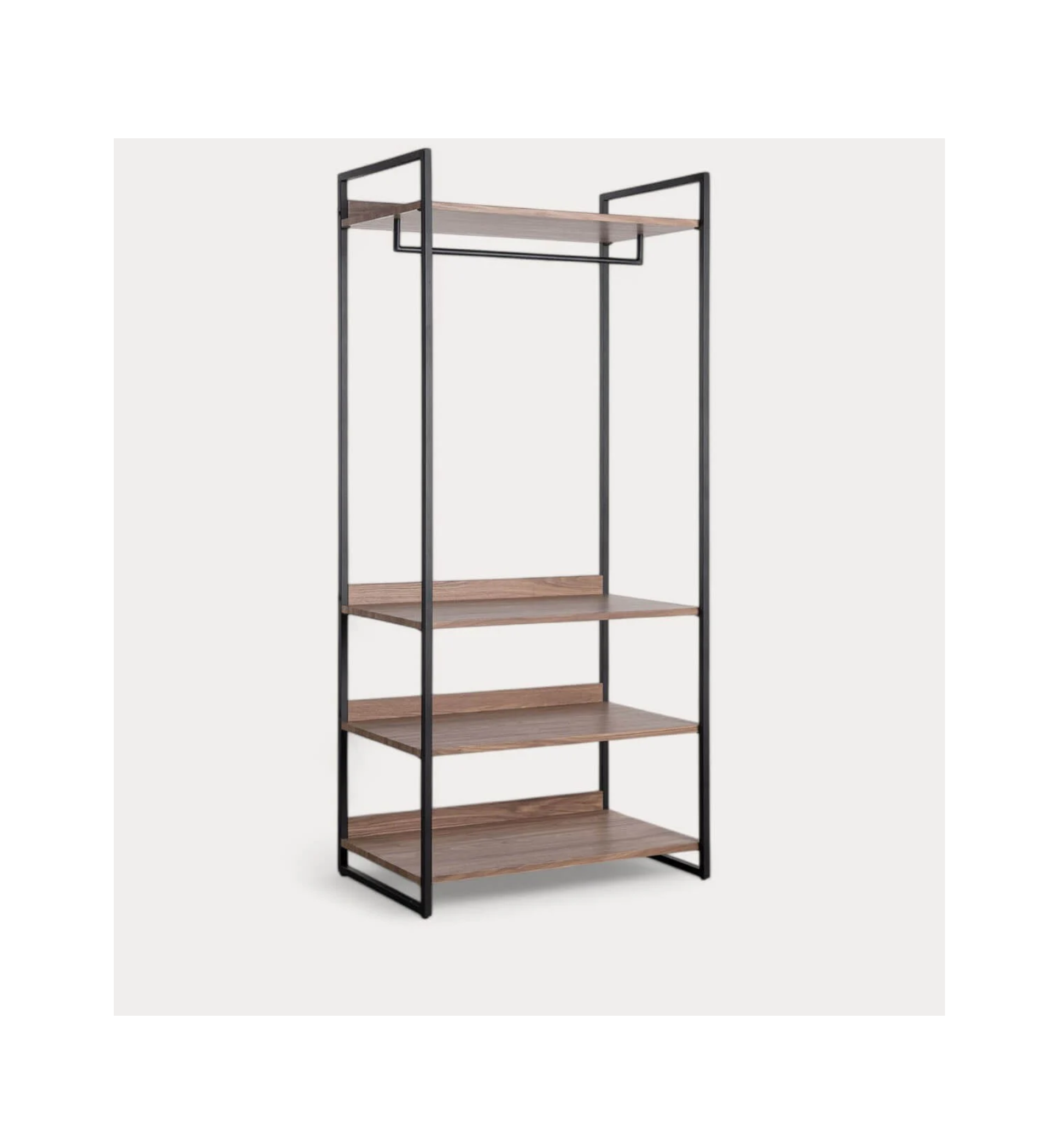 Mirey Standing Coat Rack with Metal and Wooden Shelves